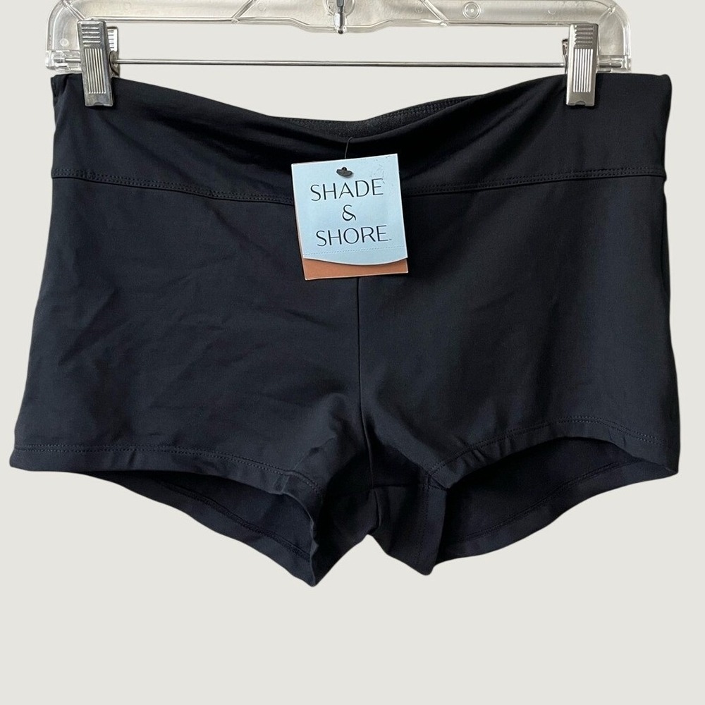 Shade & Shore High Rise Tummy Control Swim Short Bottoms Womens Medium Black NWT